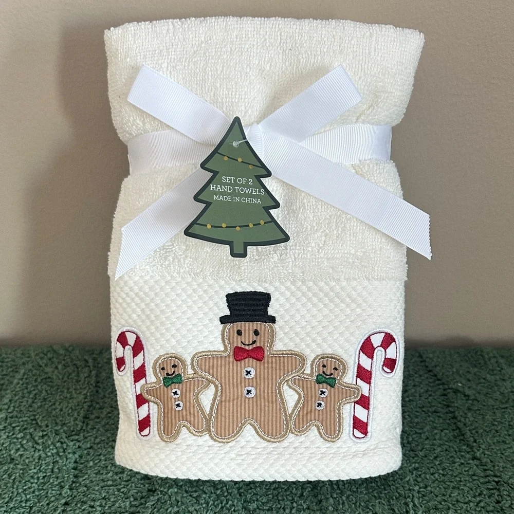 Balsam & Fir Holiday Christmas Gingerbread Hand Towels Set of 2 NEW!